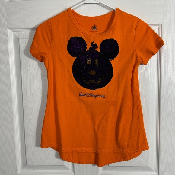 Disney Parks youth L Halloween tee, flip sequins, Mickey pumpkin, fall - Picture 1 of 6